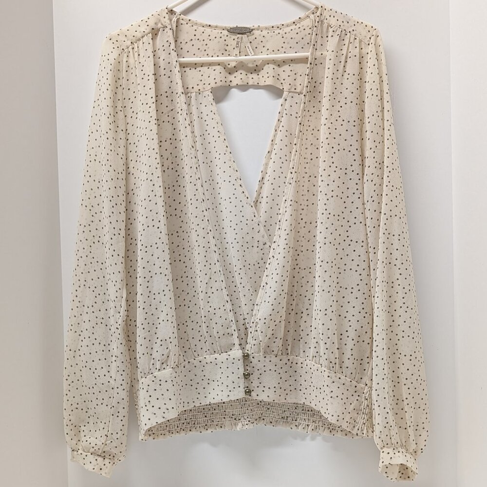 Gimmicks by BKE Polka Dot Deep V-Neck Blouse in Cream and Black